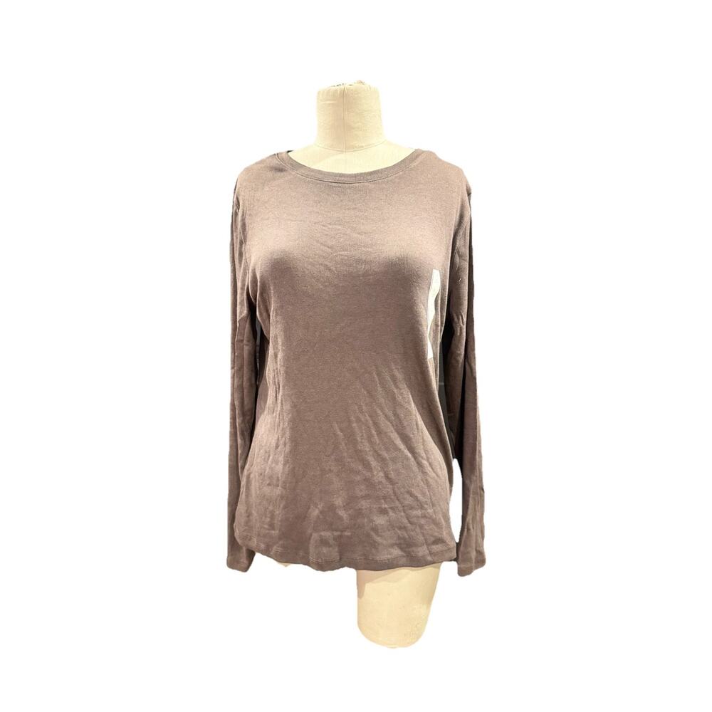 A New Day Size Large Dark Brown Ribbed Long Sleeve Top Crew Neck New W Tag